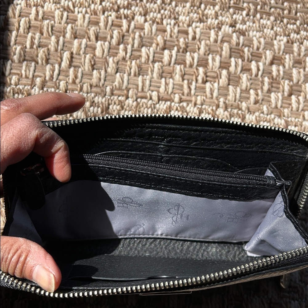 Cole Haan Black Pebbled Leather Zip around Wallet with Metal Logo - Picture 4 of 6
